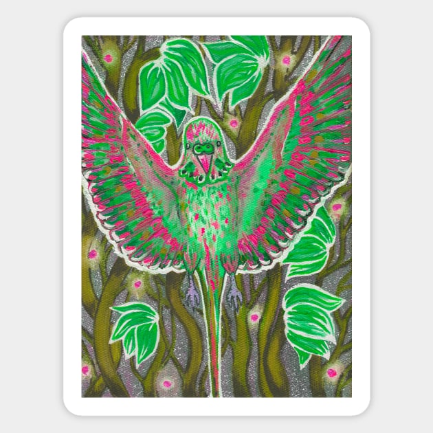 Colorful fairytale budgie in flowers Sticker by deadblackpony